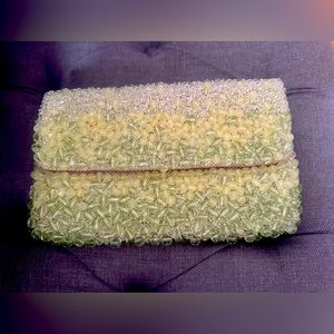Green and yellow beaded clutch from banana republic